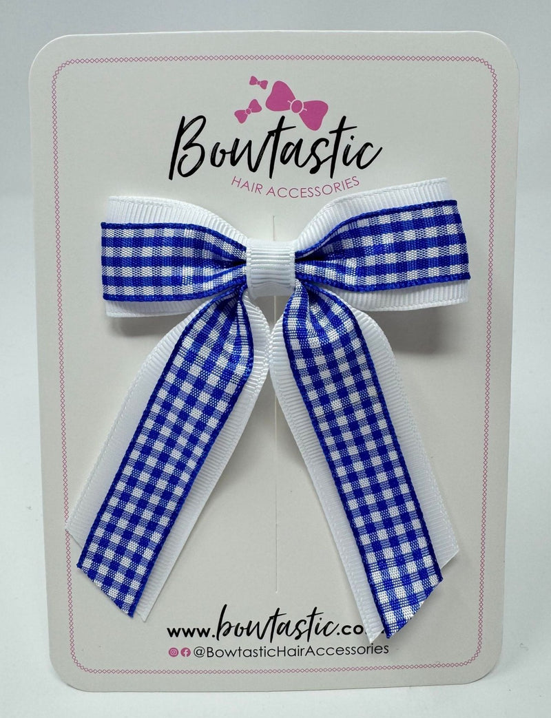 3 Inch Tail Bow - Royal Blue & White Gingham