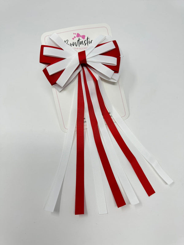 4 Inch Streamer Tail Bow - White & Red