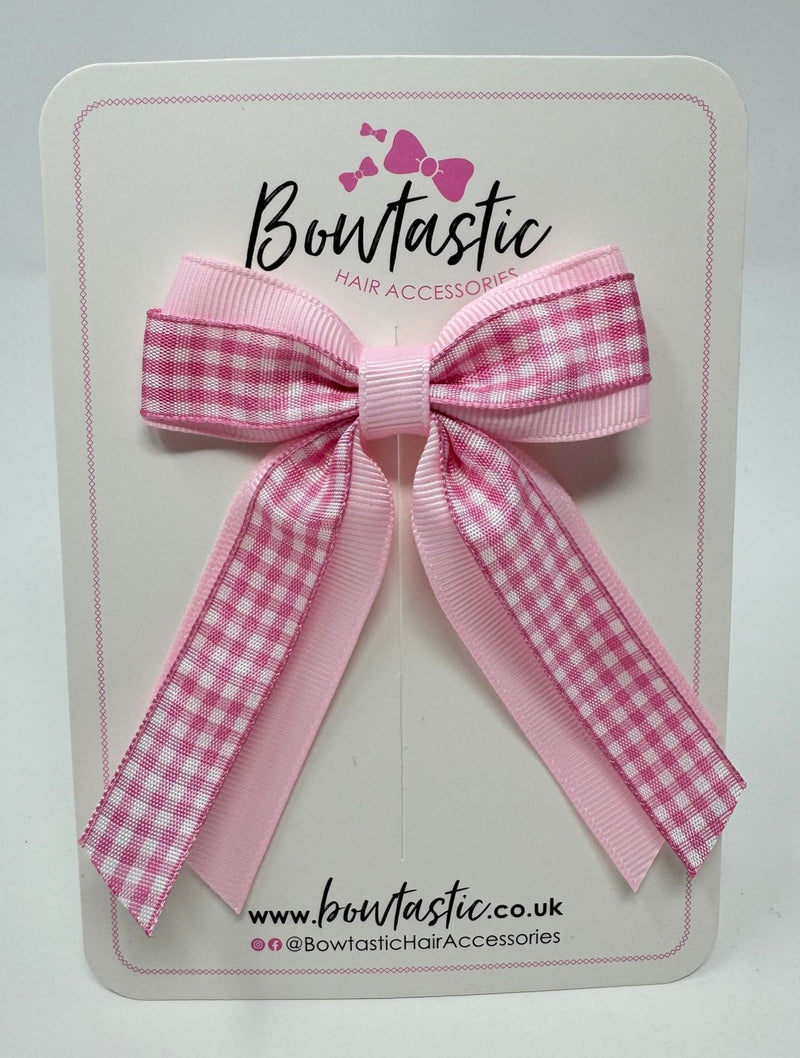 3 Inch Tail Bow - Pink & Pink Gingham