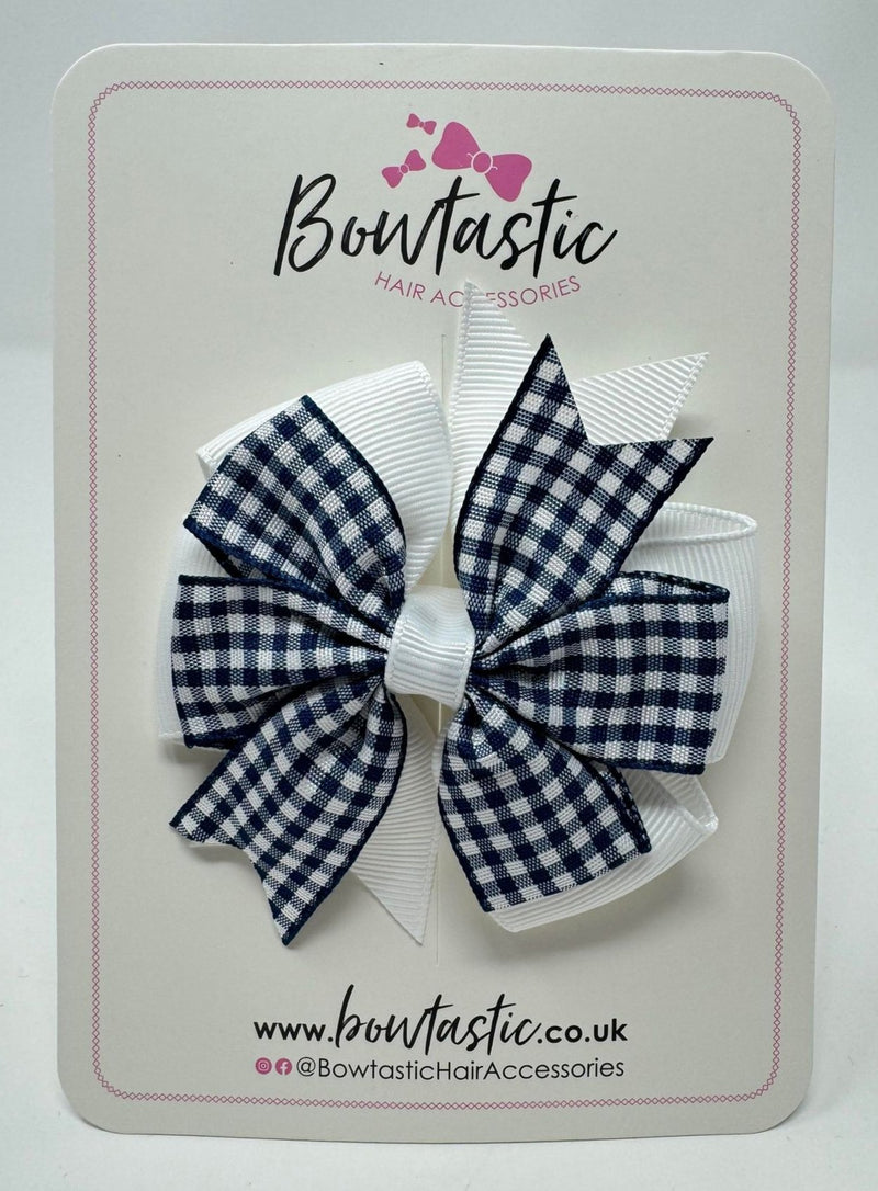 3 Inch Pinwheel Bow - Navy & White Gingham