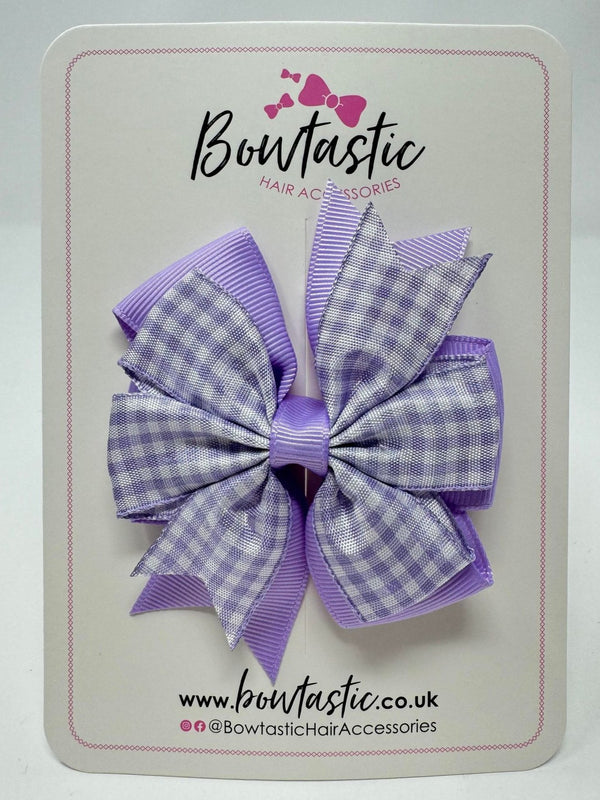 3 Inch Pinwheel Bow - Lilac & Lilac Gingham