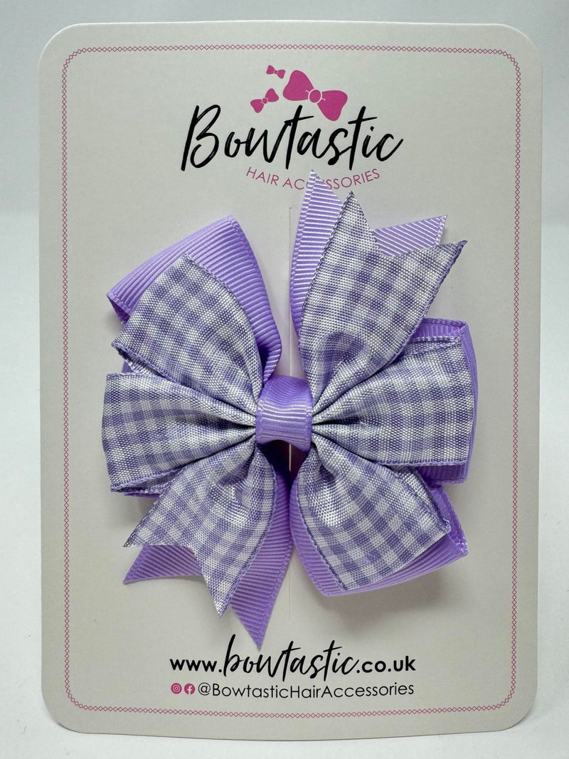 3 Inch Pinwheel Bow - Lilac & Lilac Gingham