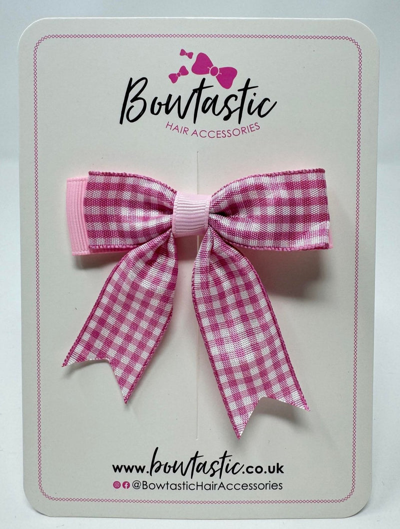 2.75 Inch Tail Bow - Pink & Pink Gingham