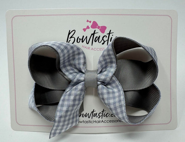 4 Inch Bow Style 2 - Grey & Grey Gingham