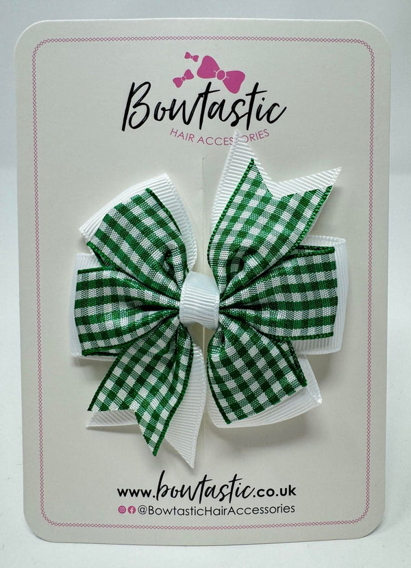 3 Inch Pinwheel Bow - Green & White Gingham