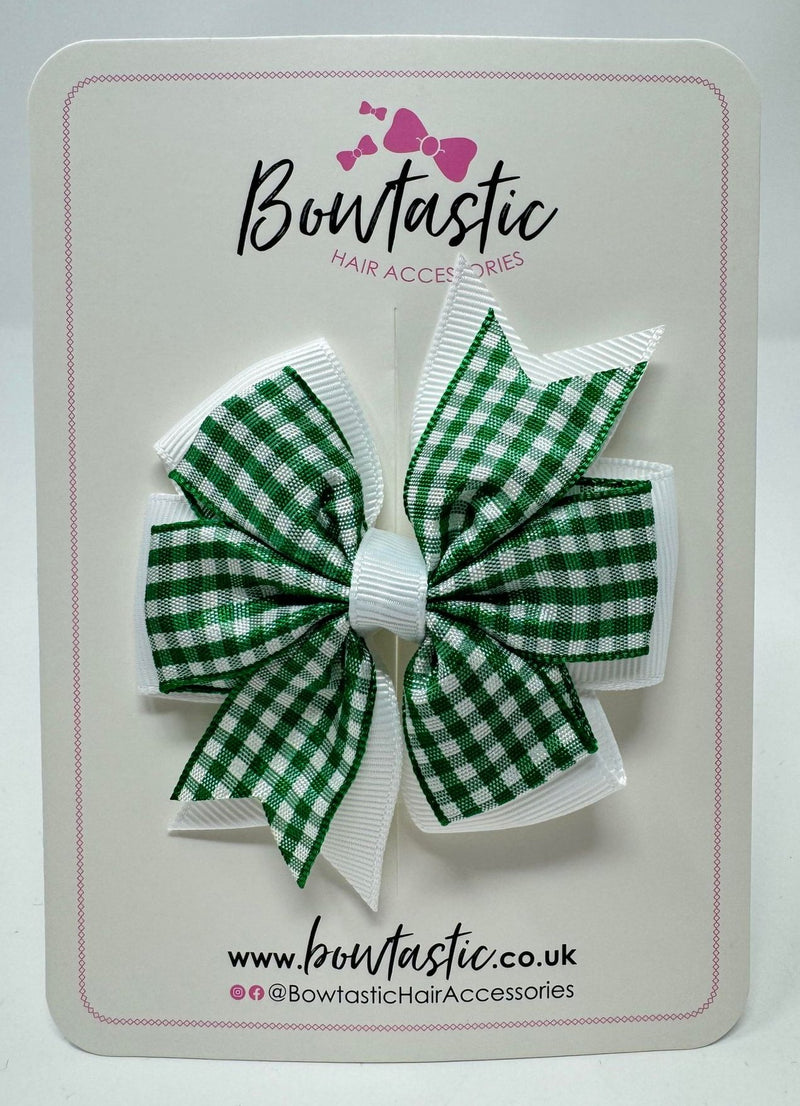 3 Inch Pinwheel Bow - Green & White Gingham