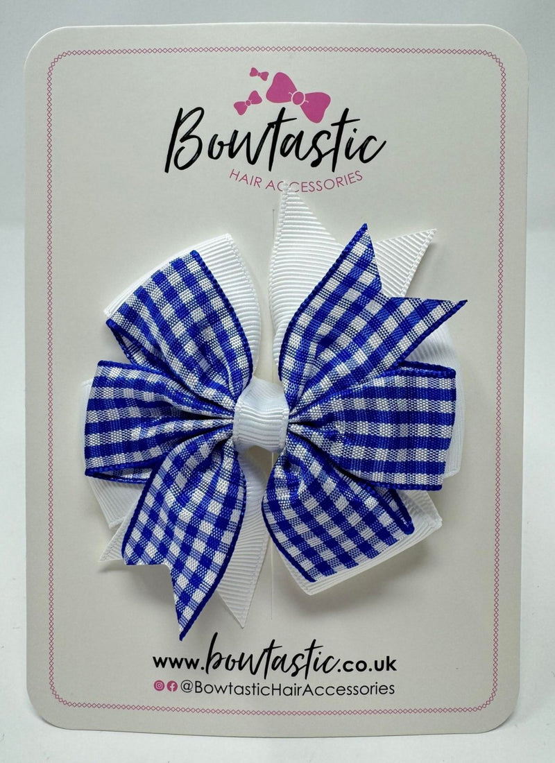 3 Inch Pinwheel Bow - Royal Blue & White Gingham