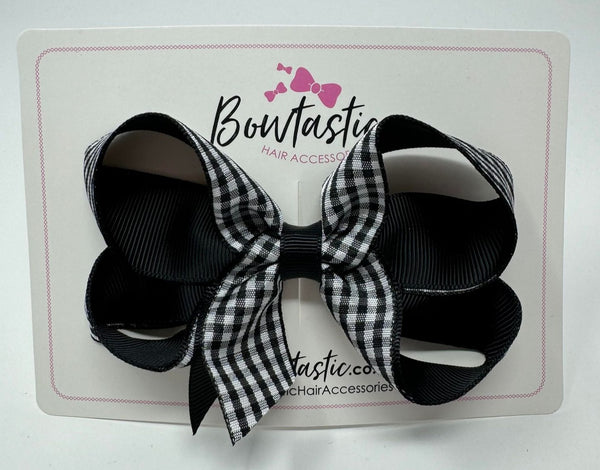 4 Inch Bow Style 2 - Black & Black Gingham