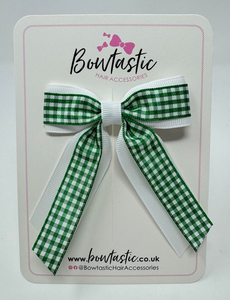 3 Inch Tail Bow - Green & White Gingham