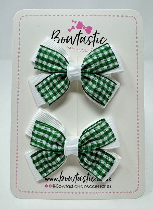 3 Inch Double Butterfly Bow - Green & White Gingham - 2 Pack