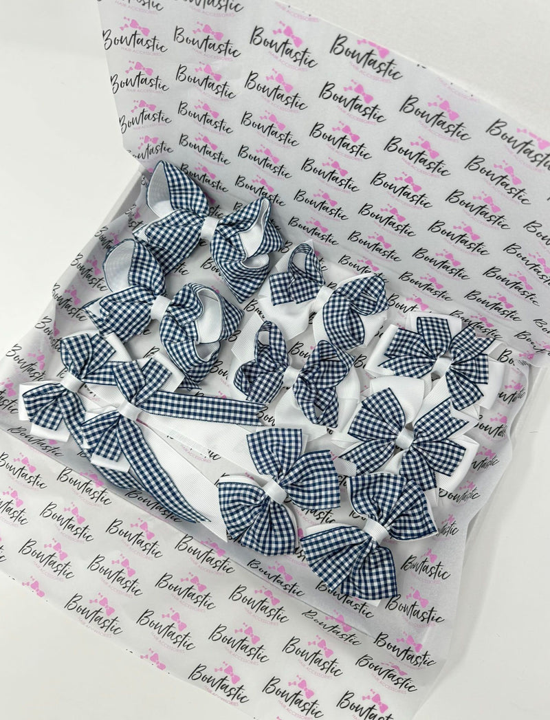 School Bundle - 5 Matching Pairs - Navy & White Gingham