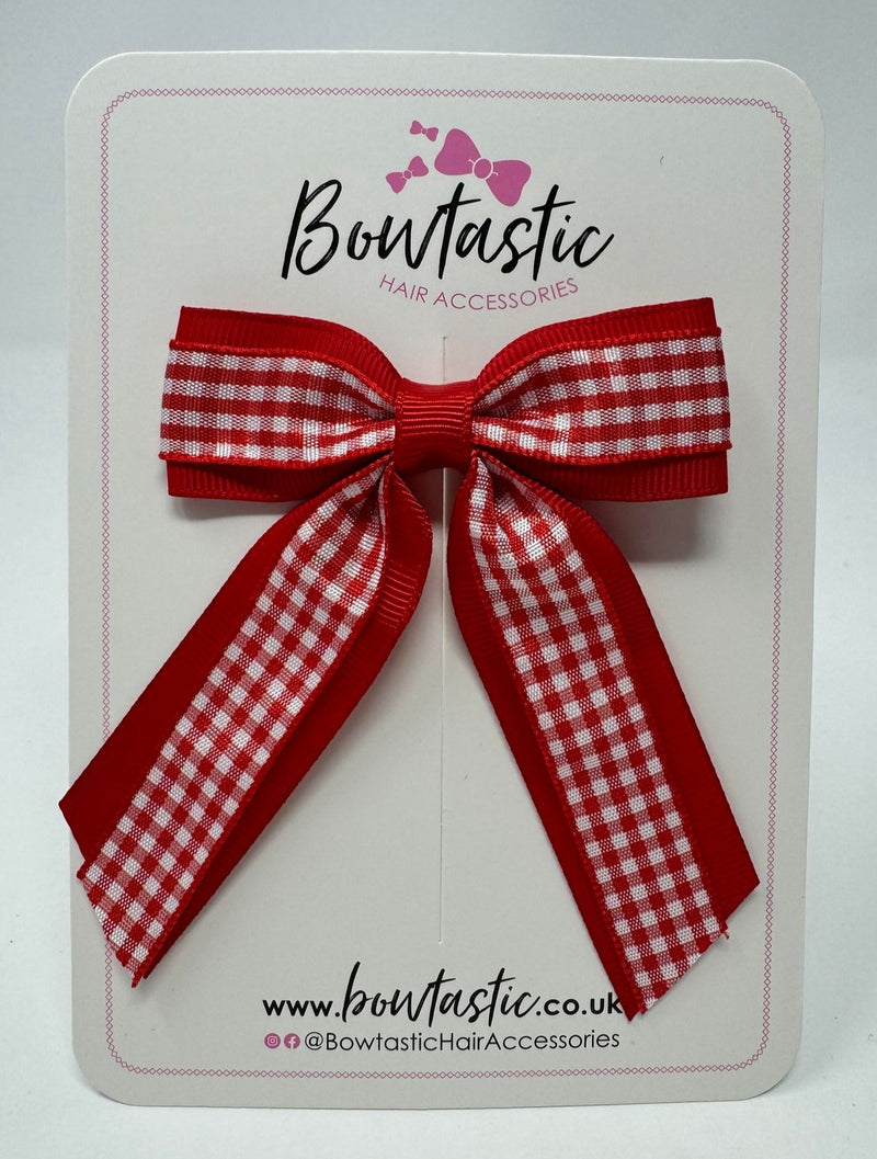 3 Inch Tail Bow - Red & Red Gingham