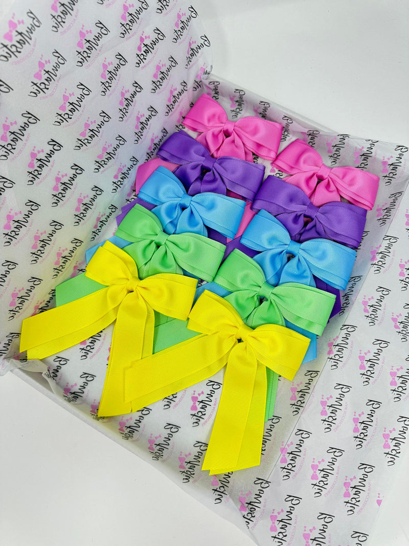 Bow Set - 4.5 Inch Tail Bows - 10 Pack Clips - Rose Bloom, Grape, Blue Mist, Mint, Lemon