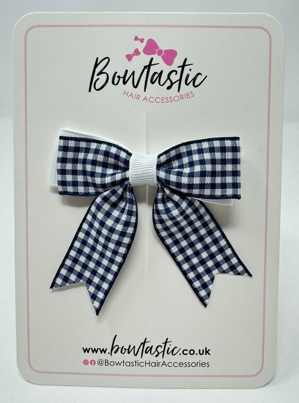 2.75 Inch Tail Bow - Navy & White Gingham