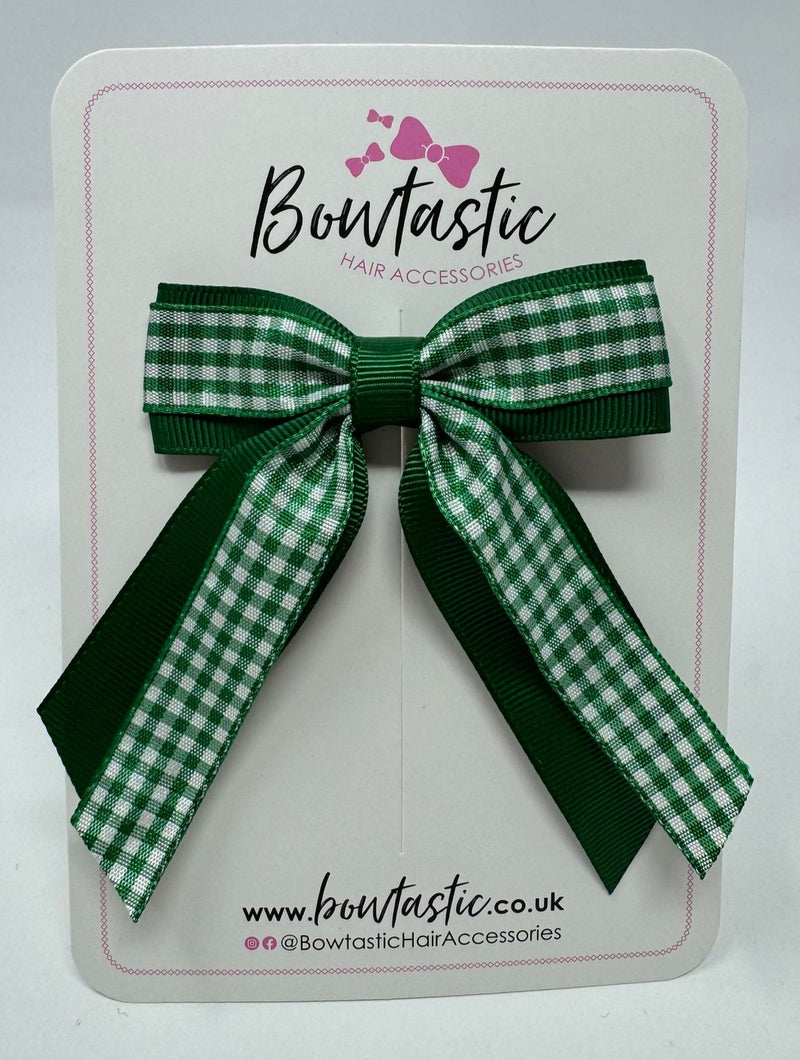 3 Inch Tail Bow - Green & Green Gingham