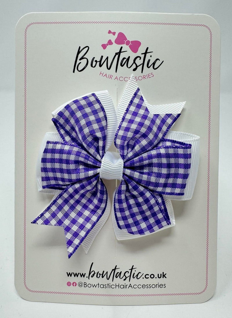 3 Inch Pinwheel Bow - Purple & White Gingham