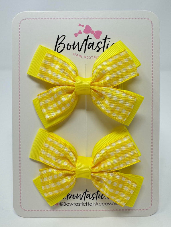 3 Inch Double Butterfly Bow - Yellow & Yellow Gingham - 2 Pack