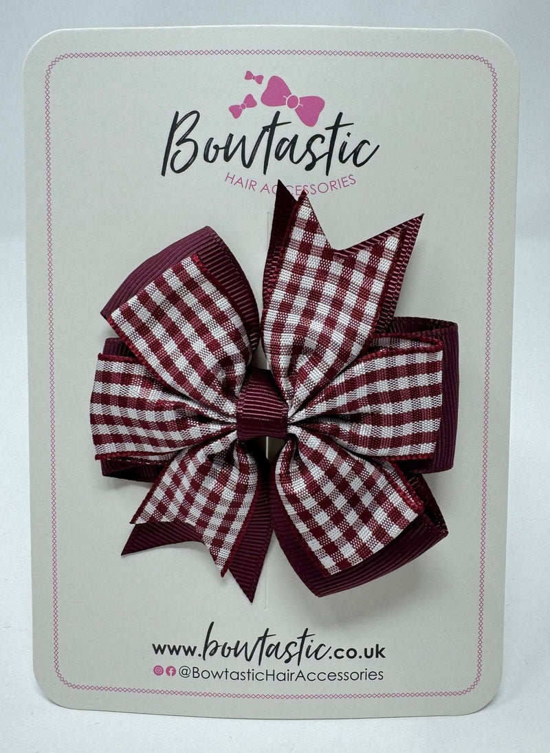 3 Inch Pinwheel Bow - Burgundy & Burgundy Gingham