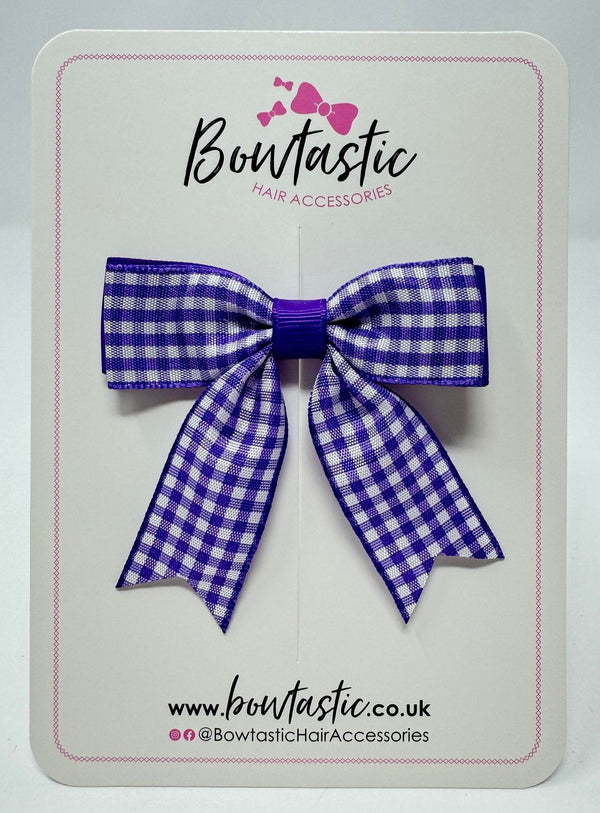 2.75 Inch Tail Bow - Purple & Purple Gingham