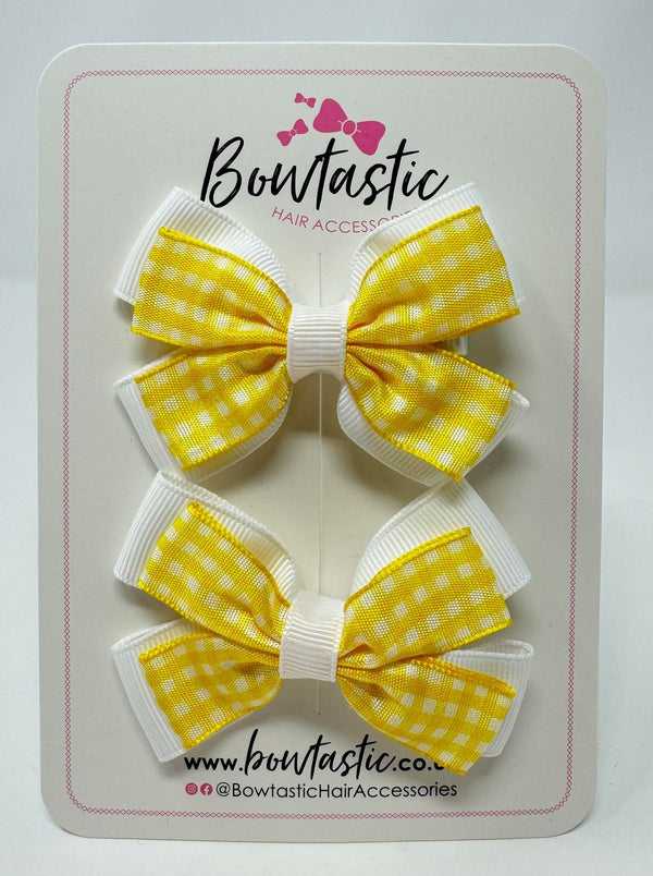 3 Inch Double Butterfly Bow - Yellow & White Gingham - 2 Pack