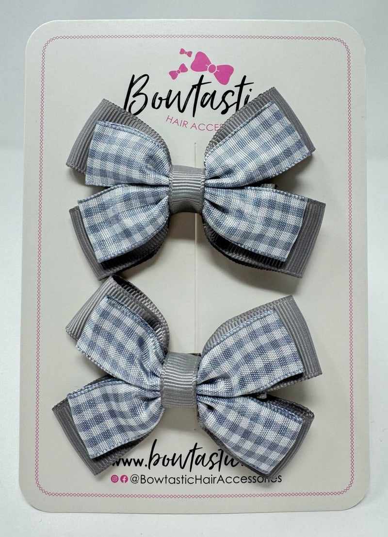 3 Inch Double Butterfly Bow - Grey & Grey Gingham - 2 Pack