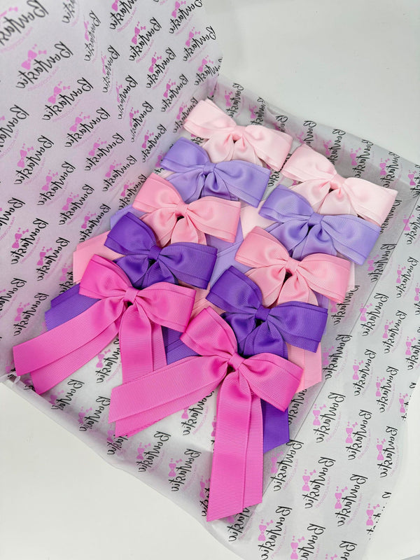 Bow Set - 4.5 Inch Tail Bows - 10 Pack Clips - Powder Pink, Lt Orchid, Grape, Rose Bloom, Pink