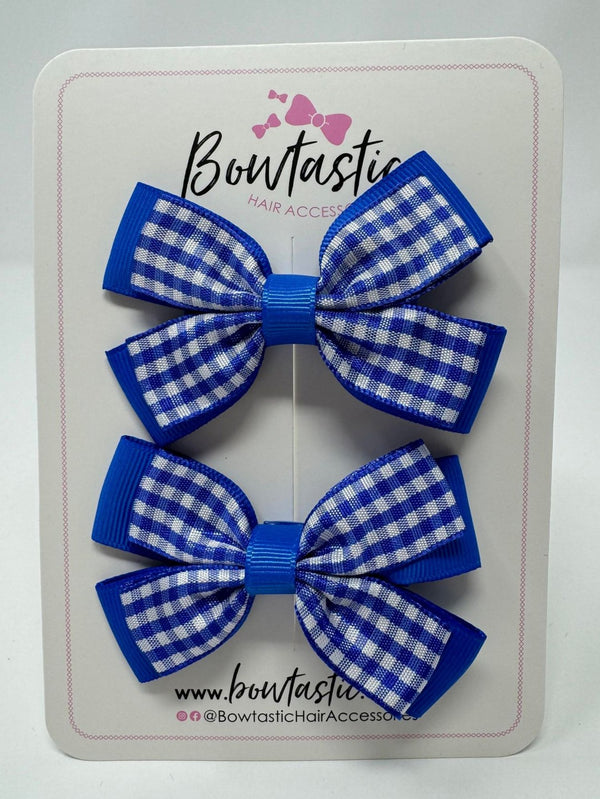 3 Inch Double Butterfly Bow - Royal & Royal Blue Gingham - 2 Pack