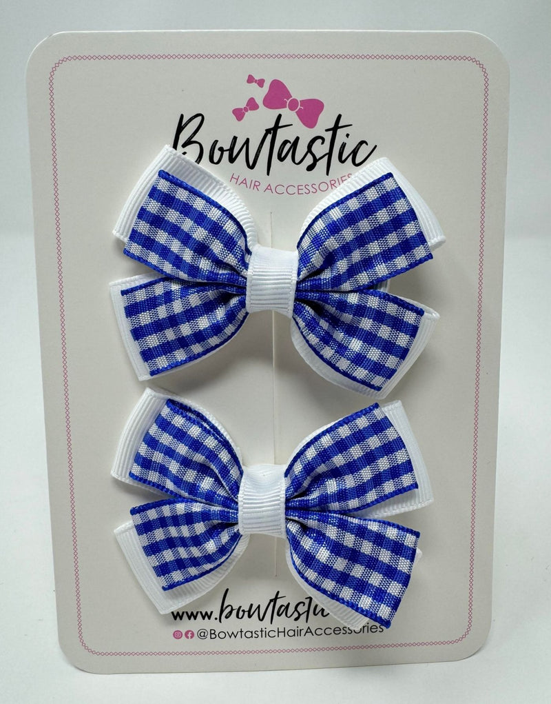 3 Inch Double Butterfly Bow - Royal Blue & White Gingham - 2 Pack