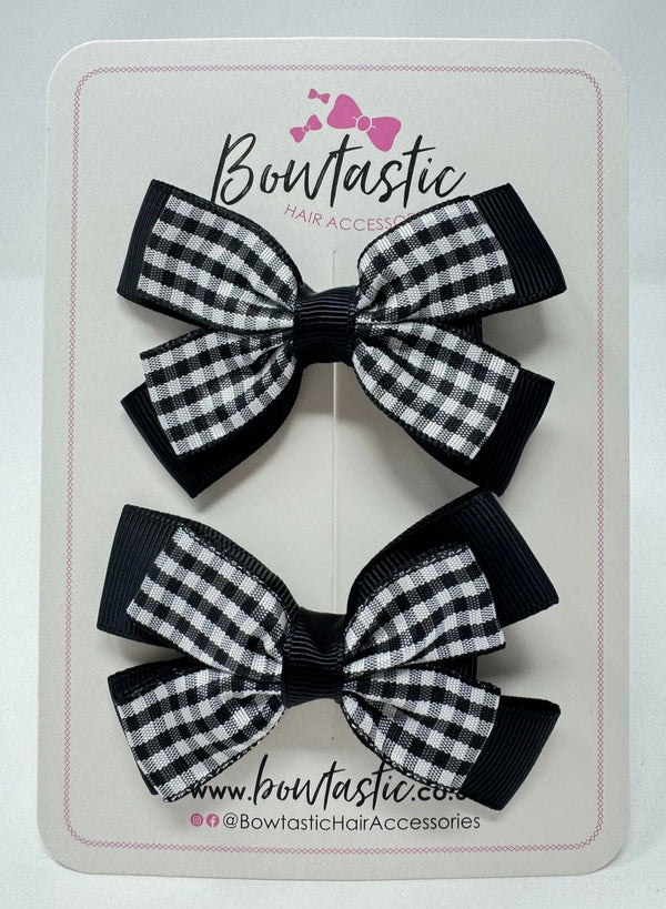 3 Inch Double Butterfly Bow - Black Gingham - 2 Pack