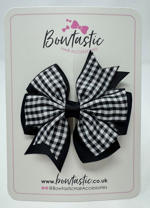 3 Inch Pinwheel Bow - Black & Black Gingham