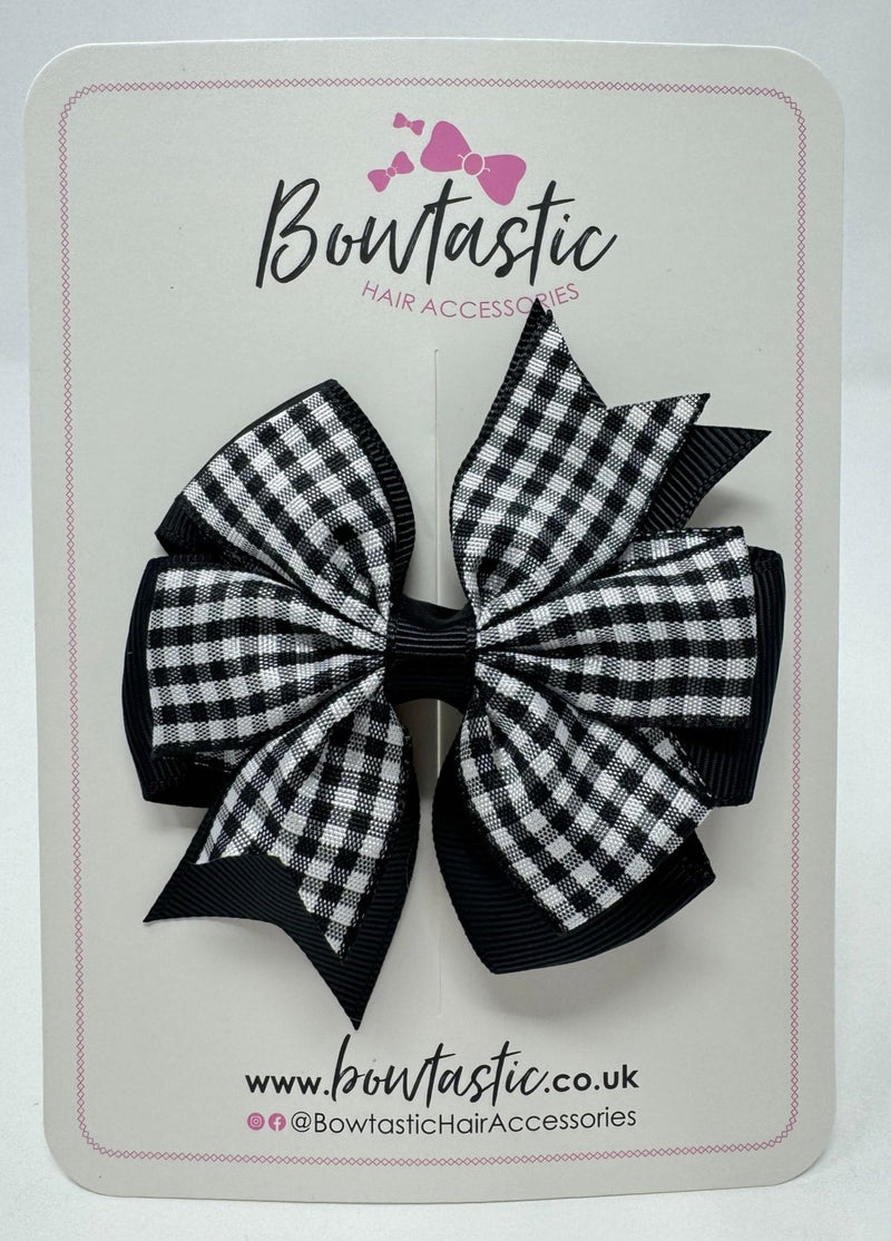 3 Inch Pinwheel Bow - Black & Black Gingham