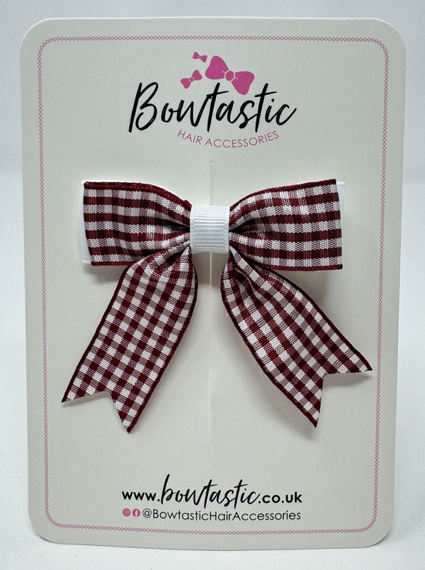 2.75 Inch Tail Bow - Burgundy & White Gingham