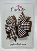 3 Inch Pinwheel Bow - Turftan & Brown Gingham