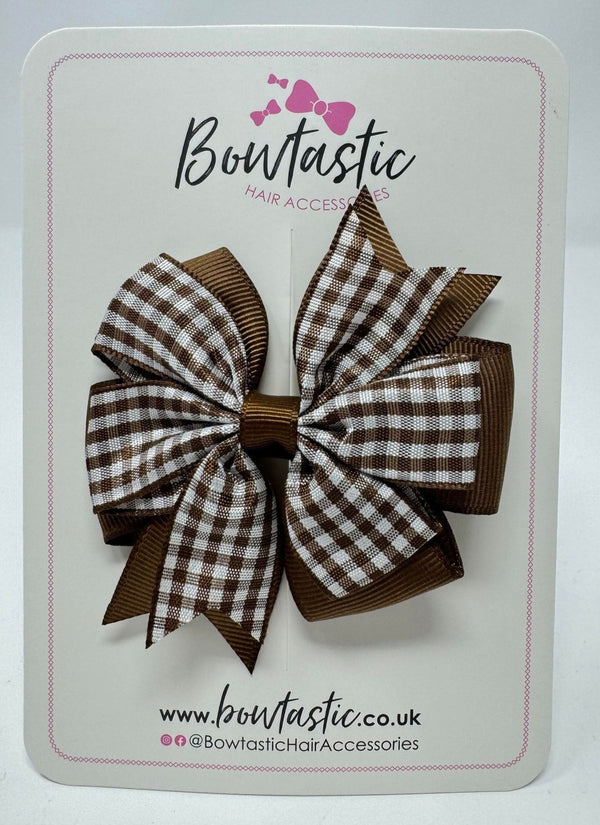 3 Inch Pinwheel Bow - Brown & Brown Gingham