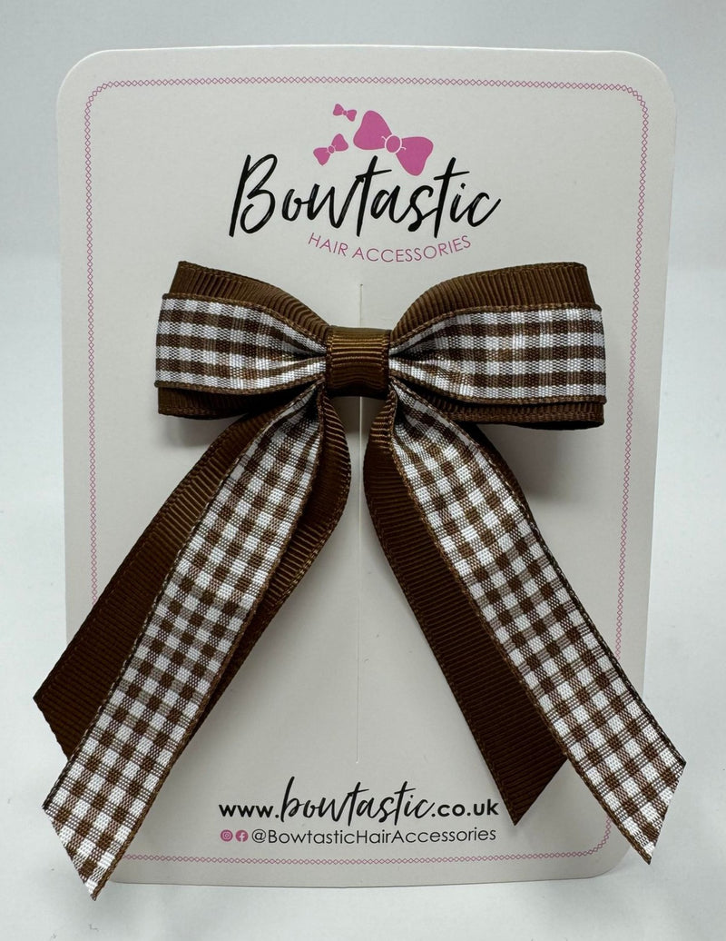 3 Inch Tail Bow - Brown & Brown Gingham