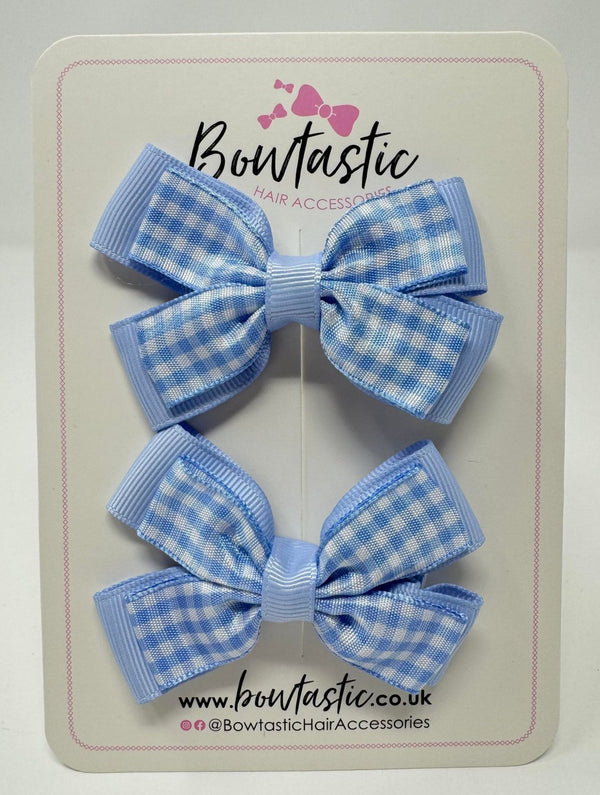 3 Inch Double Butterfly Bow - Bluebell & Blue Gingham - 2 Pack