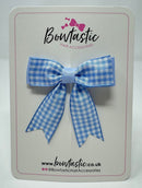 2.75 Inch Tail Bow - Bluebell & Light Blue Gingham