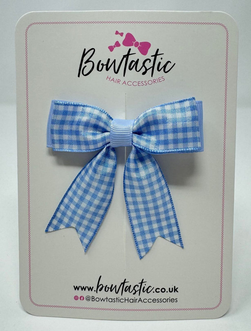 2.75 Inch Tail Bow - Bluebell & Blue Gingham