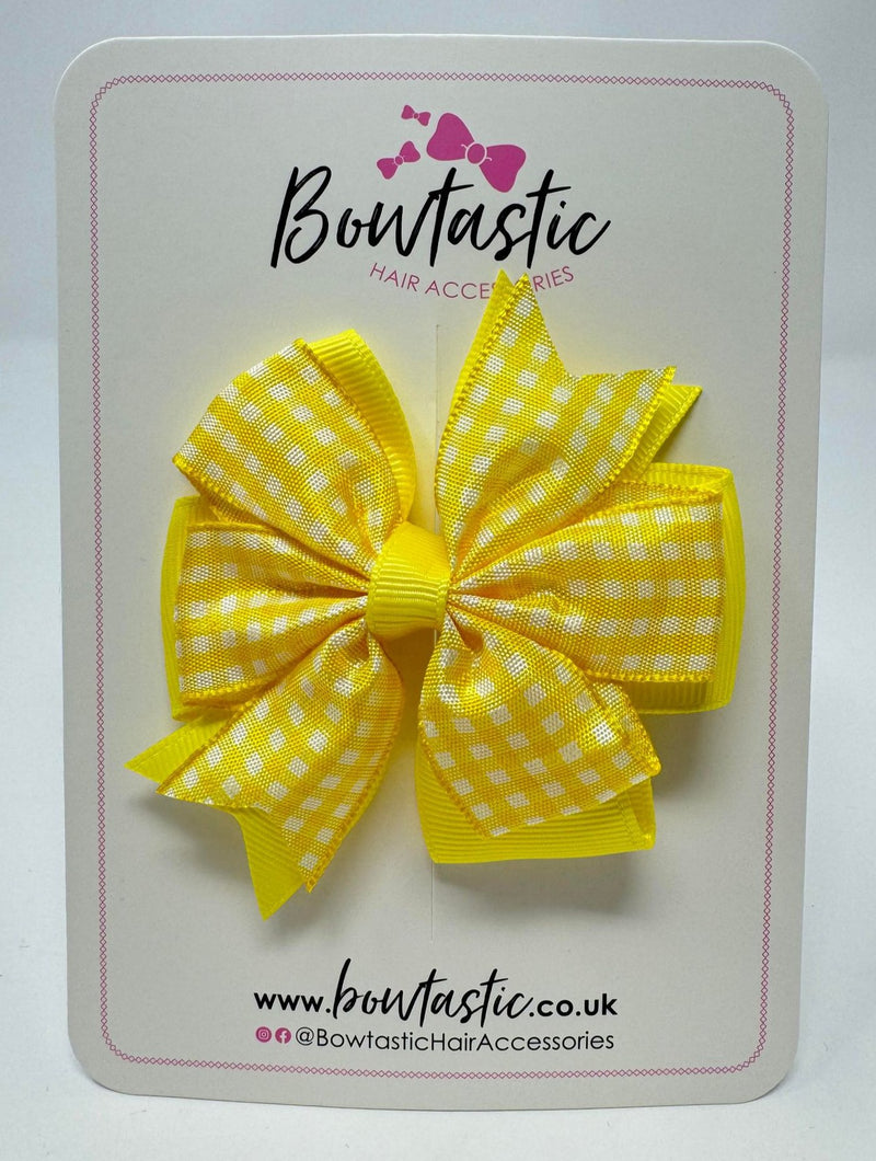 3 Inch Pinwheel Bow - Yellow & Yellow Gingham