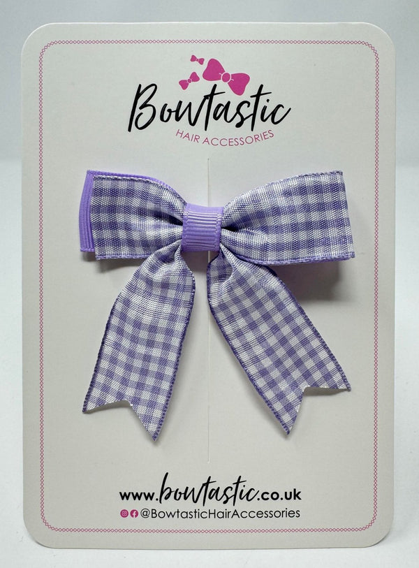 2.75 Inch Tail Bow - Lilac & Lilac Gingham