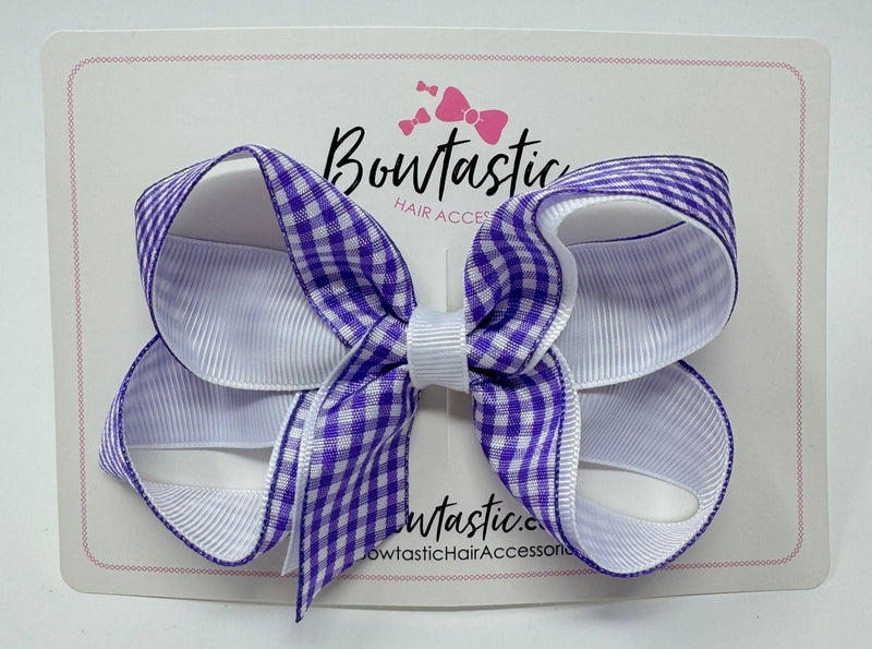 4 Inch Bow Style 2 - Purple & White Gingham