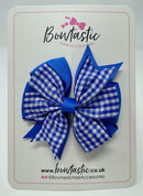 3 Inch Pinwheel Bow Thin Elastic - Royal Blue & Royal Blue Gingham