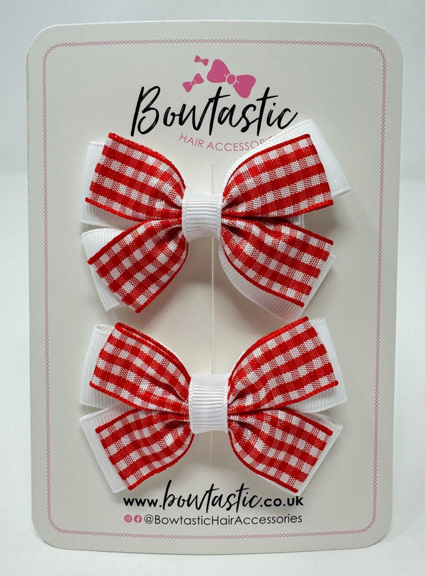 3 Inch Double Butterfly Bow - Red & White Gingham - 2 Pack