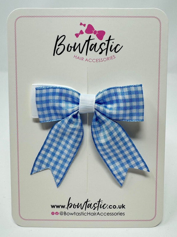 2.75 Inch Tail Bow - Blue & White Gingham