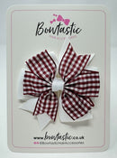 3 Inch Pinwheel Bow - Burgundy & White Gingham