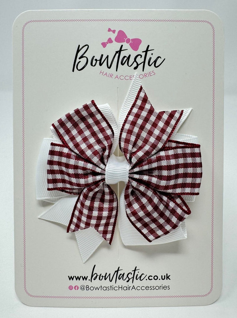 3 Inch Pinwheel Bow - Burgundy & White Gingham