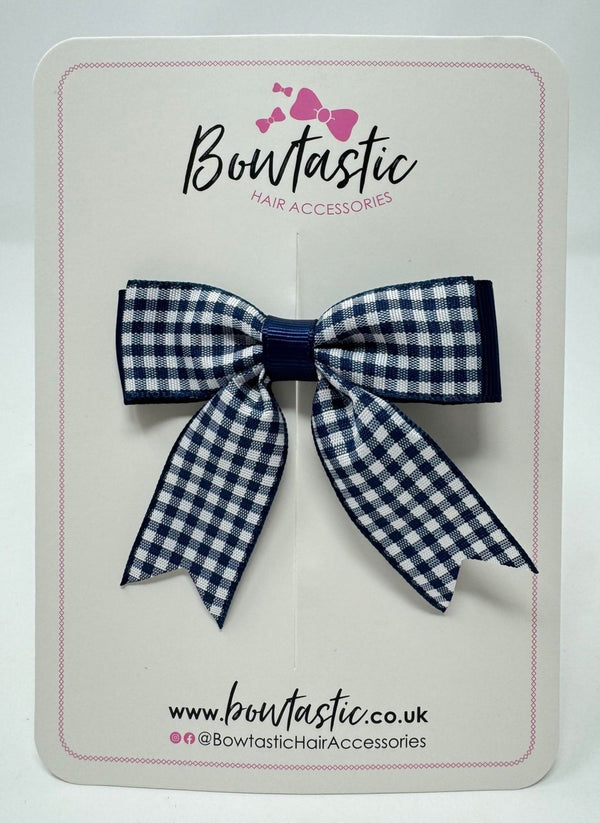 2.75 Inch Tail Bow - Navy & Navy Gingham