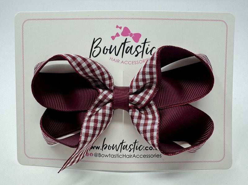 4 Inch Bow Style 2 - Burgundy & Burgundy Gingham