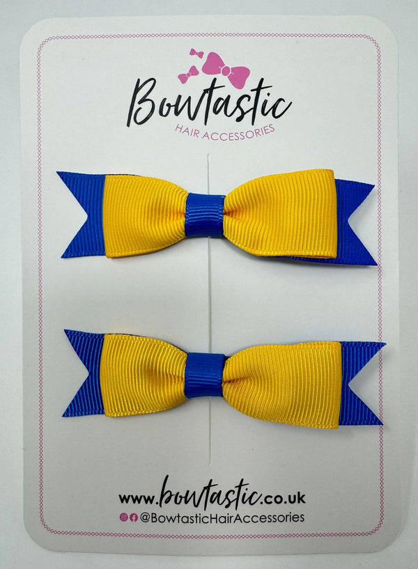 2.75 Inch 2 Layer Tuxedo Bow - Royal Blue & Yellow Gold - 2 Pack