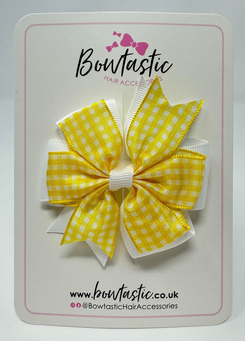 3 Inch Pinwheel Bow - Yellow & White Gingham